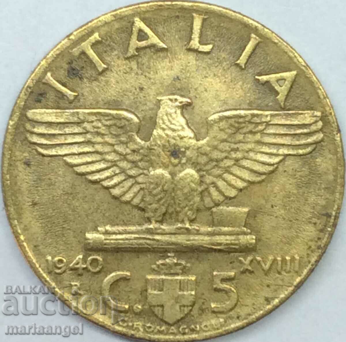 5 centesimi 1940 Italy Eagle brass