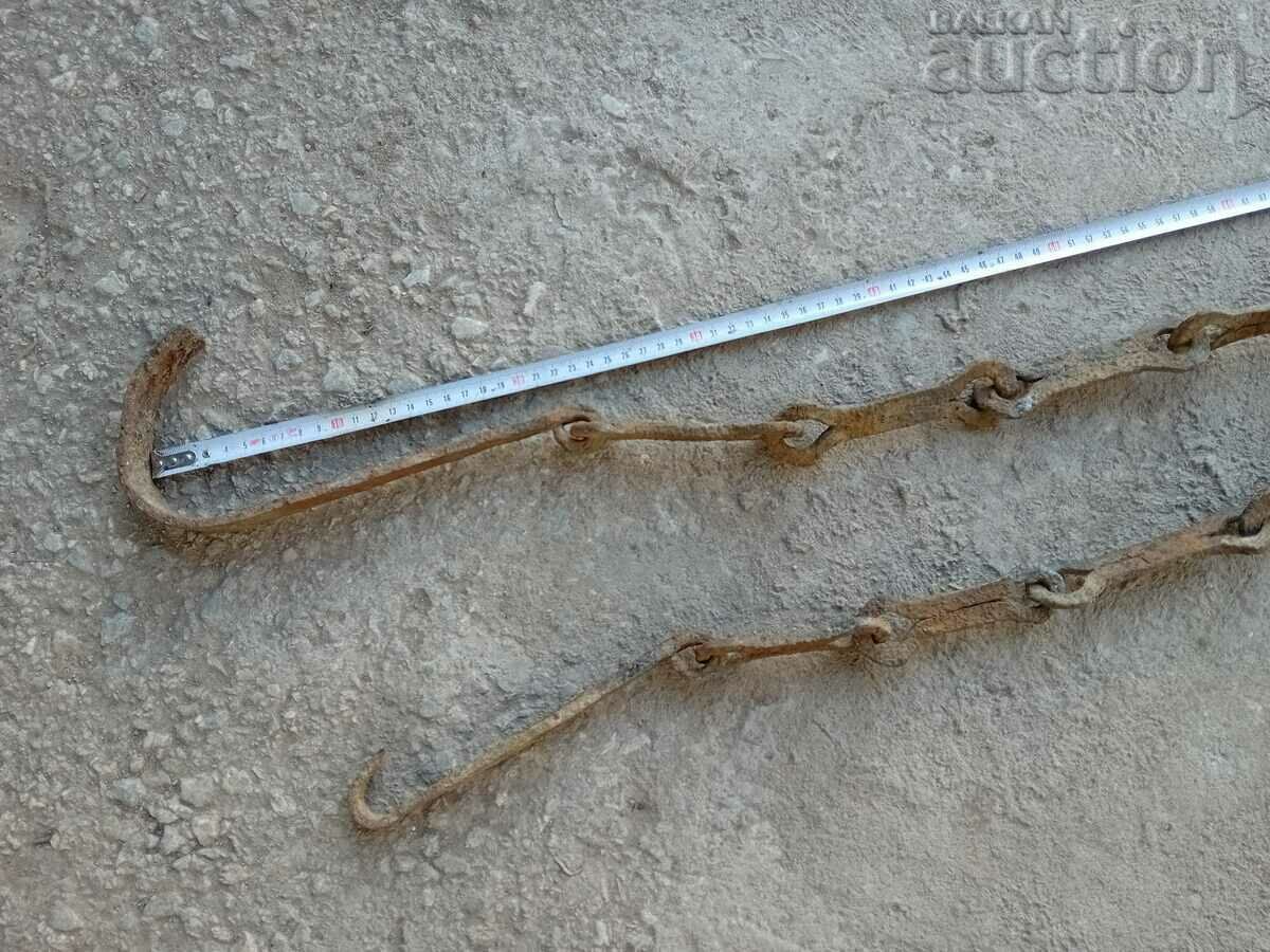 Παλιά αλυσίδα από σφυρήλατο σίδερο με γάντζο, δαχτυλίδι εστίας με τιμή 41.00 BGN | € 20.96