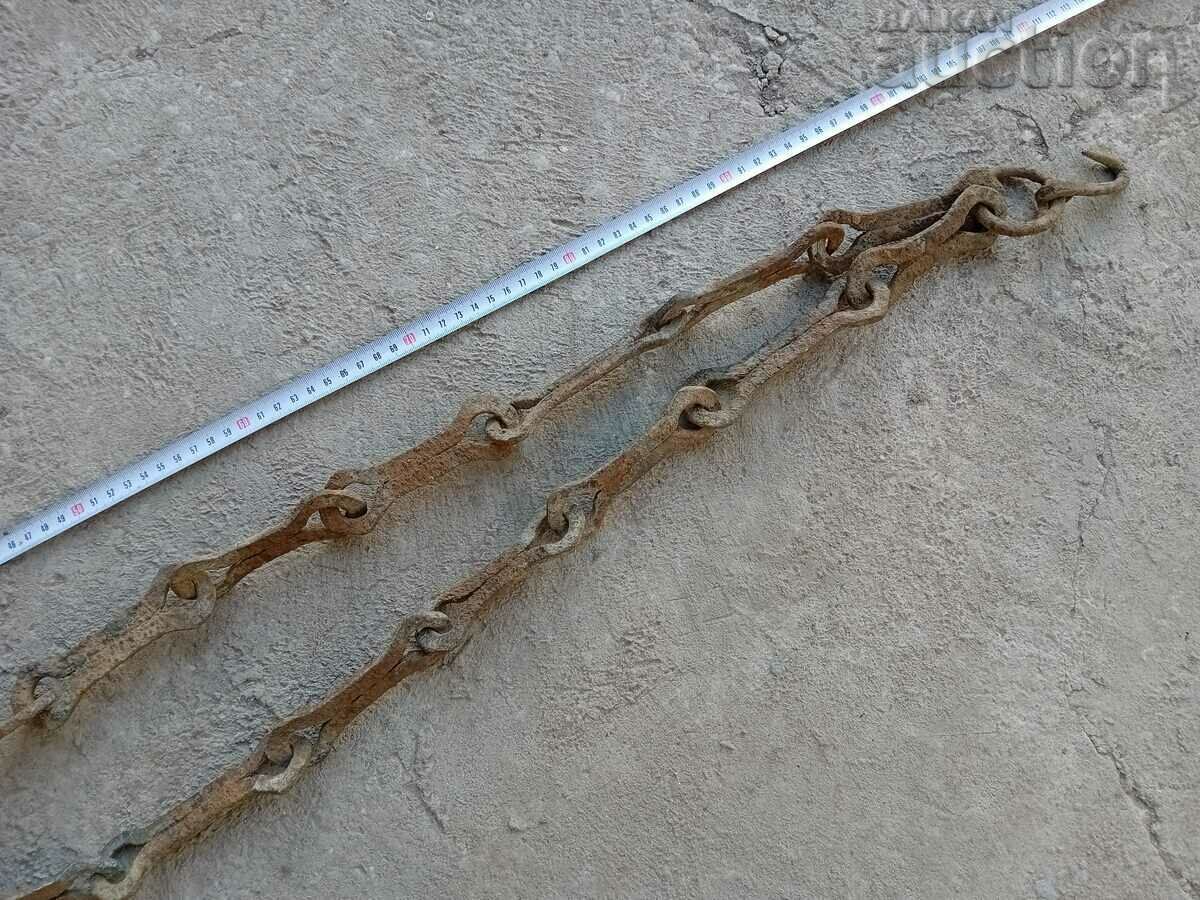 Παλιά αλυσίδα από σφυρήλατο σίδερο με γάντζο, δαχτυλίδι εστίας - 5