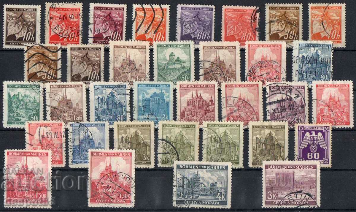 1939-45. Βοημία και Μοραβία. Ένα σύνολο σφραγισμένων γραμματοσήμων της περιόδου.