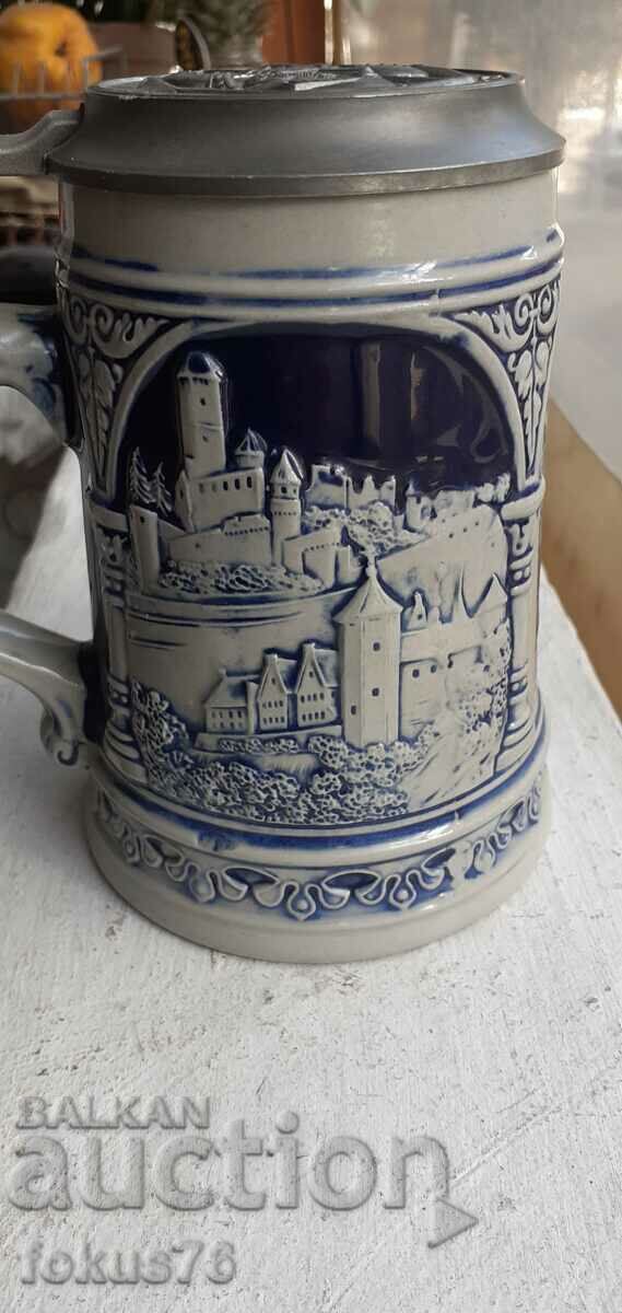 Auction  Collectible German beer mug with lid marked