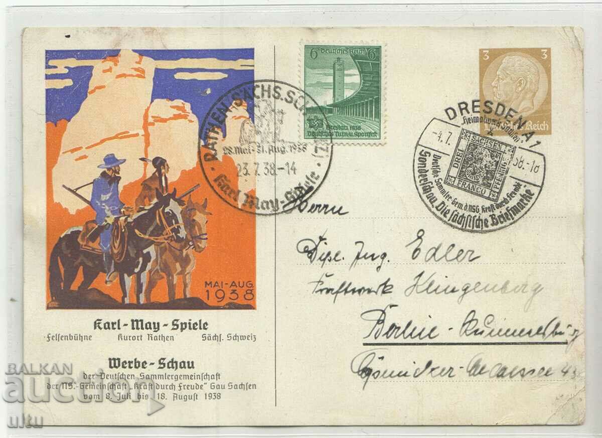 Оригинална картичка Трети райх, Карл Май, рядка, пътувала