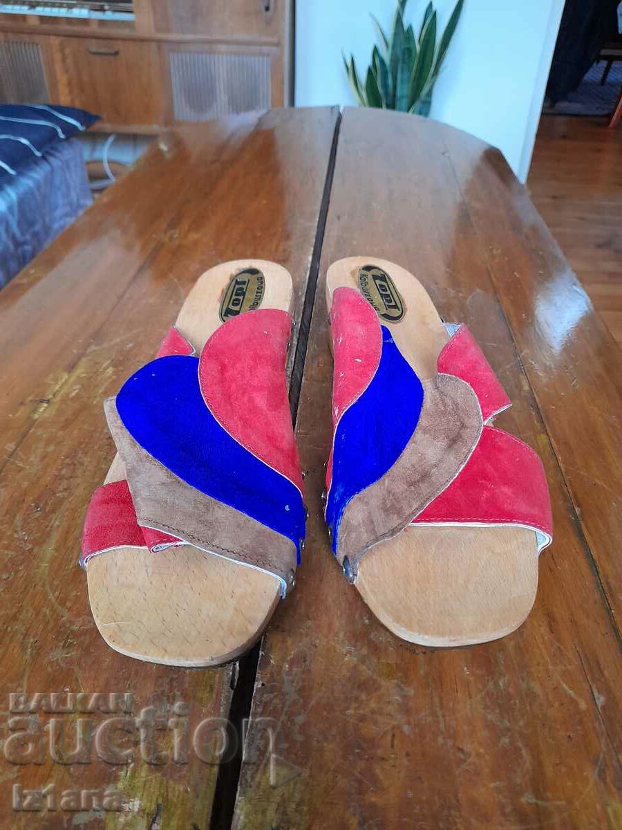 Old wooden slippers