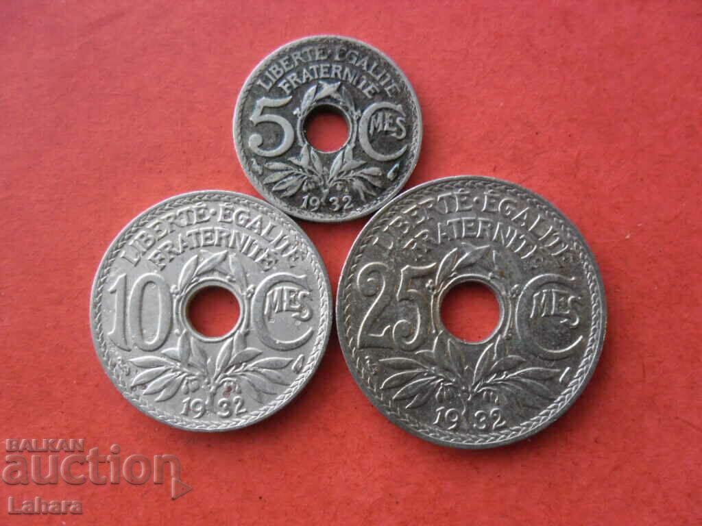 5, 10 and 25 centimes 1932. France