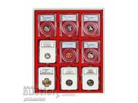 Cutie din PVC roșu Lindner MB pentru 9 monede certificate
