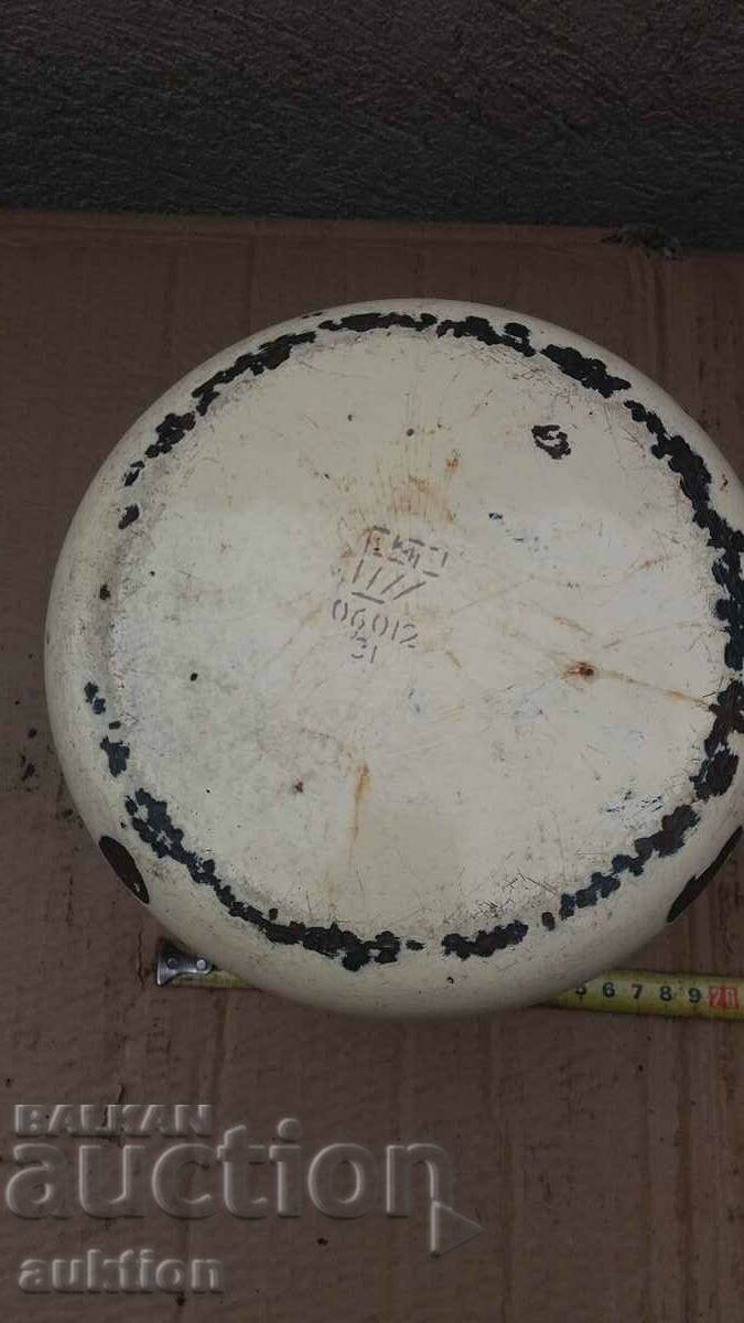 OLD BUCKET, ENAMEL DISH. - 7 OLD BUCKET, ENAMEL DISH. - 7