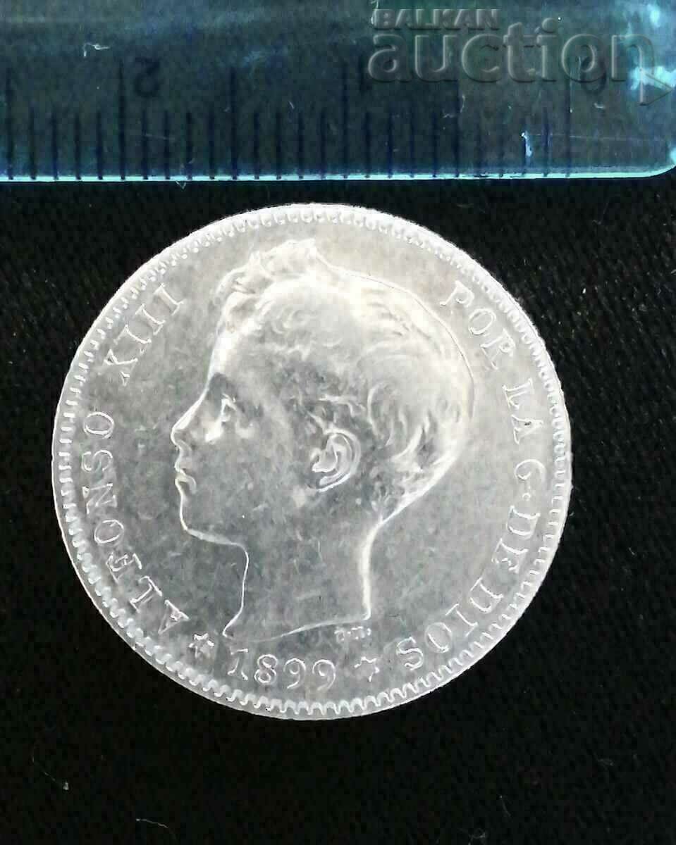 Spania 1 PESETA 1899 Alfonso XIII. Argint.