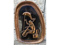 VERY LARGE SOLID COPPER PANEL HARP MUSICIAN PAINTING