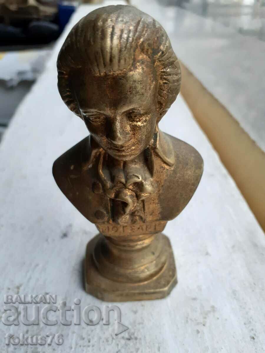 Mozart - statueta mică cu bust din bronz masiv și greu