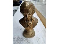 Mozart - statueta mică cu bust din bronz masiv și greu