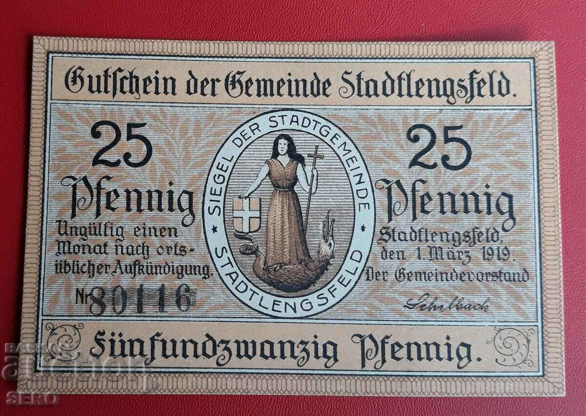 Τραπεζογραμμάτιο-Γερμανία-Θουριγγία-Statlengfeld-25 pfennig 1919