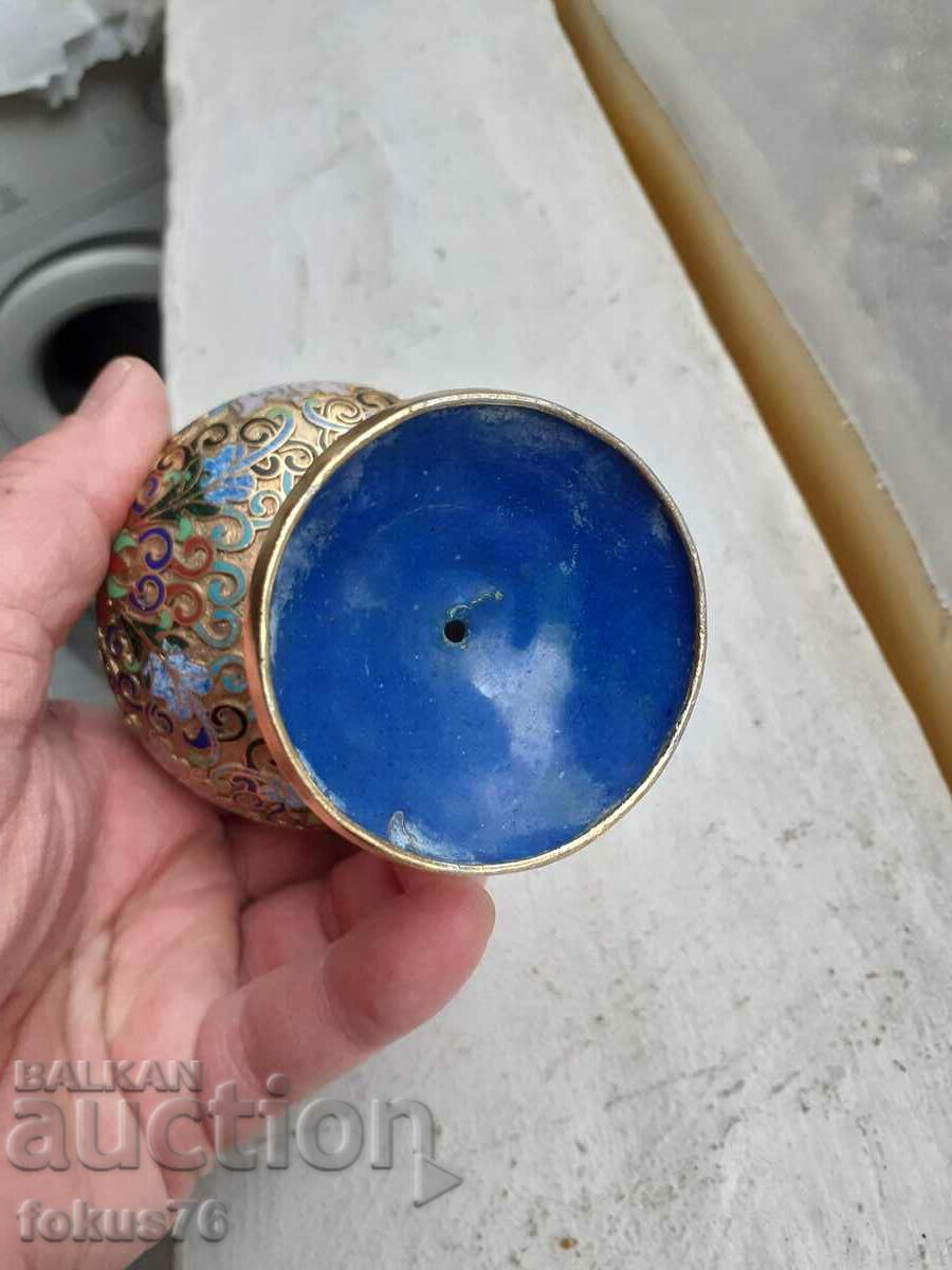 Cloisonne cloisonne cellular enamel bronze vase amphora - 5