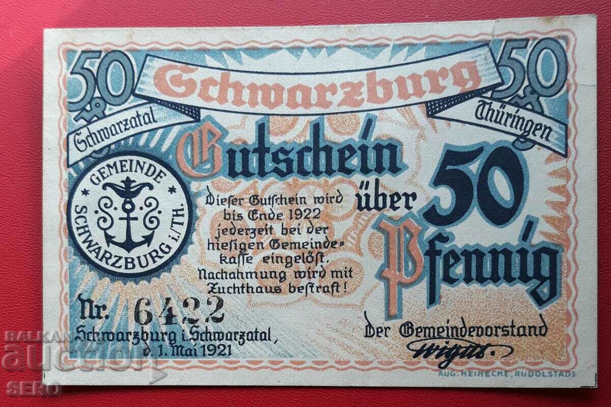 Banknote-Germany-Thuringia-Schwarzburg-50 pfennig 1921