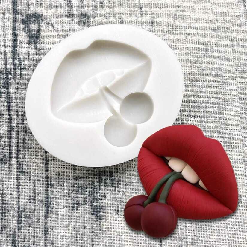 Silicone mold lips with cherries for fondant kiss