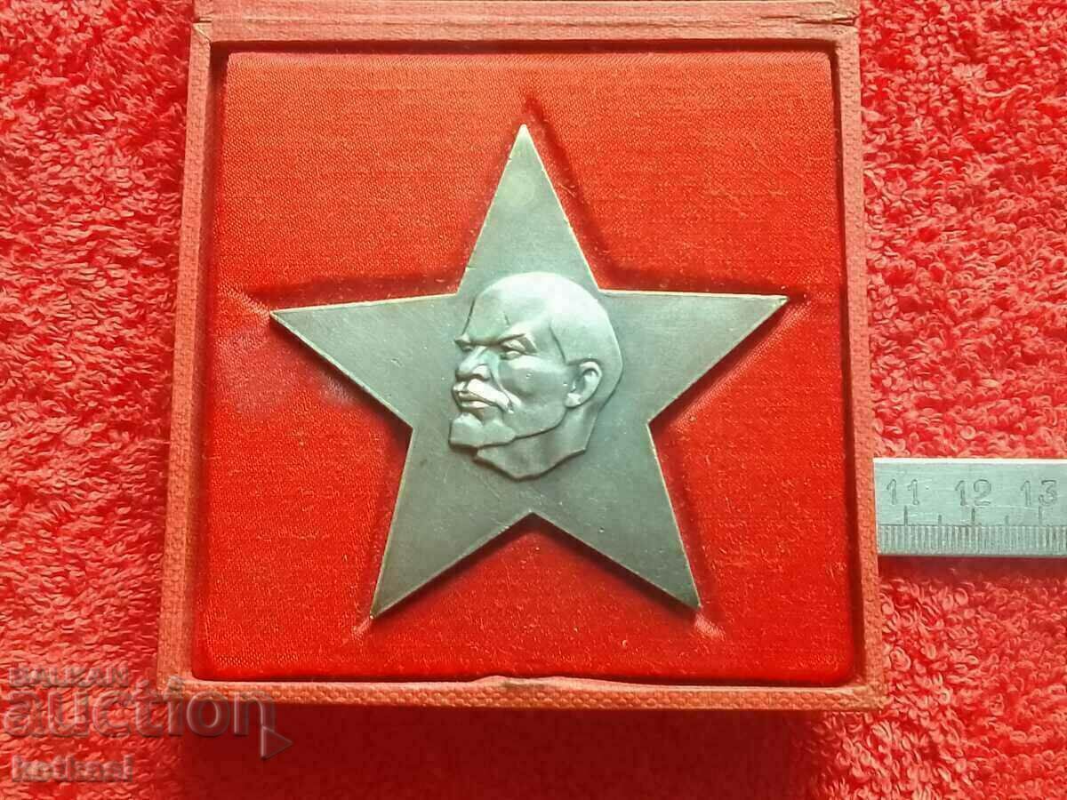 Old social metal bronze plaque Box Star LENIN