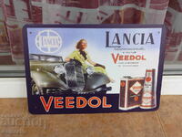 Metal sign car Lancia Veedol motor oil advertisement tube