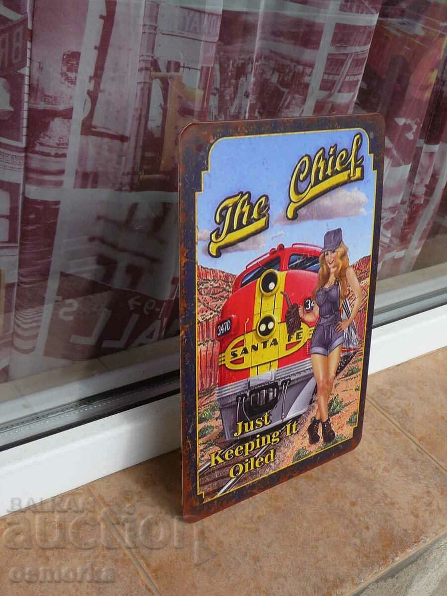 Semn metalic tren locomotivă fată erotic Santa Fe șine cu preț 18.00 BGN | € 9.20 Semn metalic tren locomotivă fată erotic Santa Fe șine cu preț 18.00 BGN | € 9.20