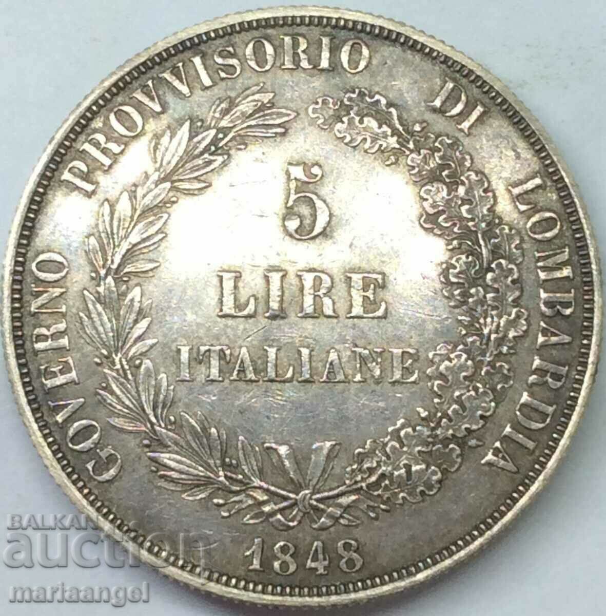 Lombardy Venice 5 lira 1848 Italy 25g Patina ασήμι