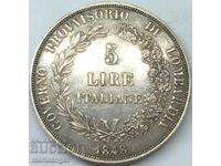 Lombardia Veneția 5 lire 1848 Italia 25g Argint patinat
