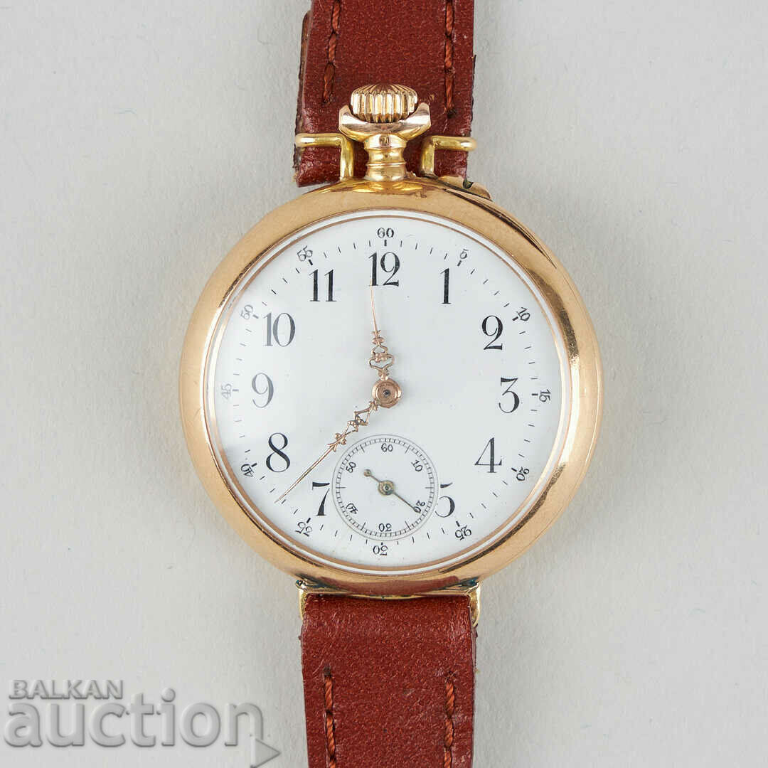 WRIST WATCH, 14K gold, converted from a pocket watch