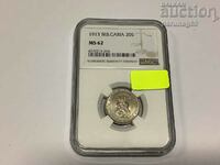Bulgaria 20 cents 1913 NGC MS 62