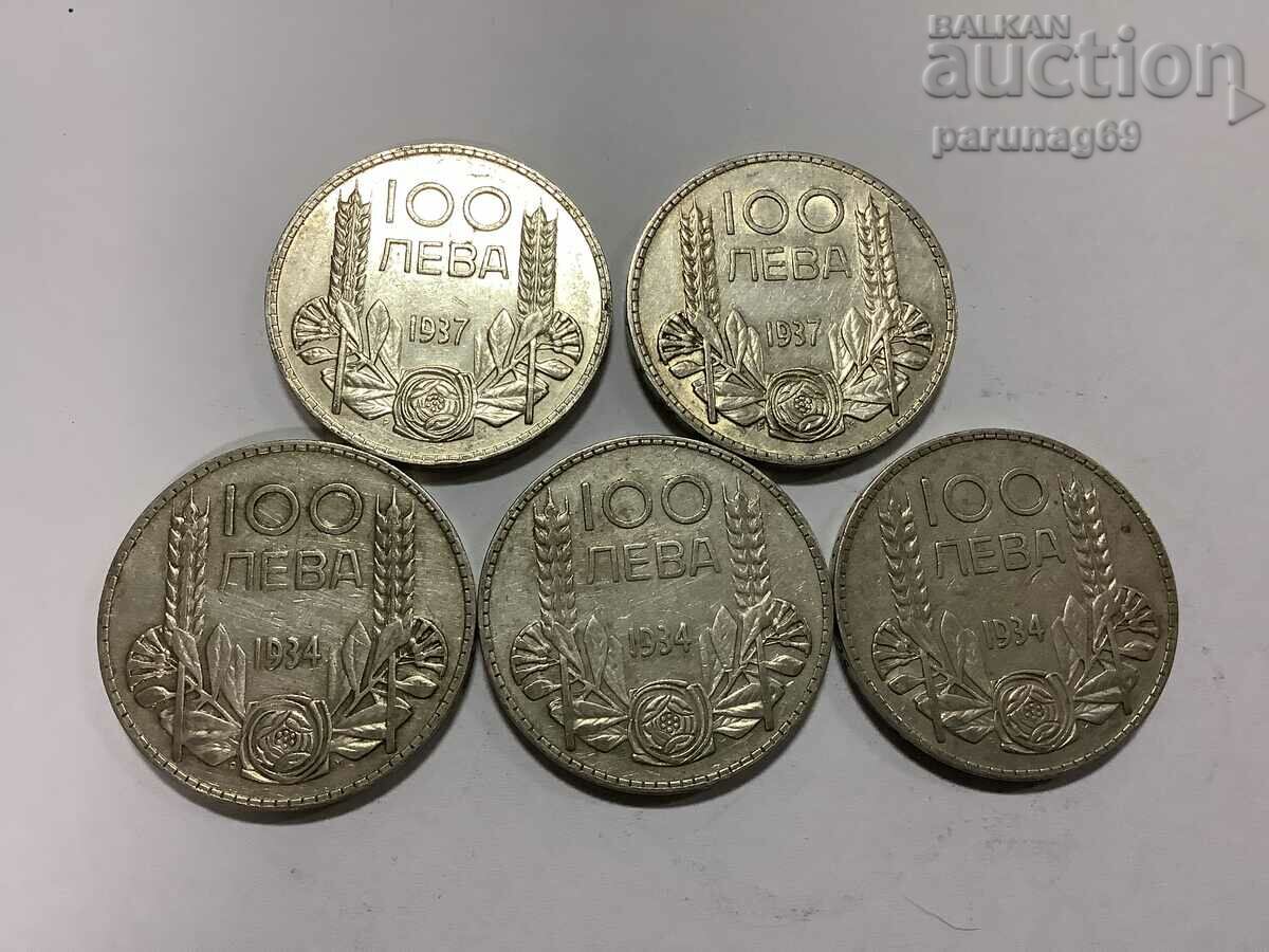 България ЛОТ 5 броя 100 лева 1934 и 1937 година (L.49)