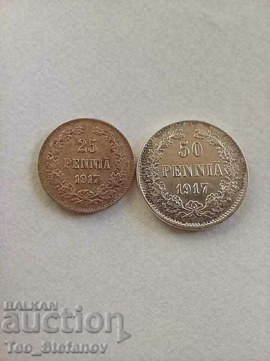 25 and 50 pennies 1917 Russia for Finland
