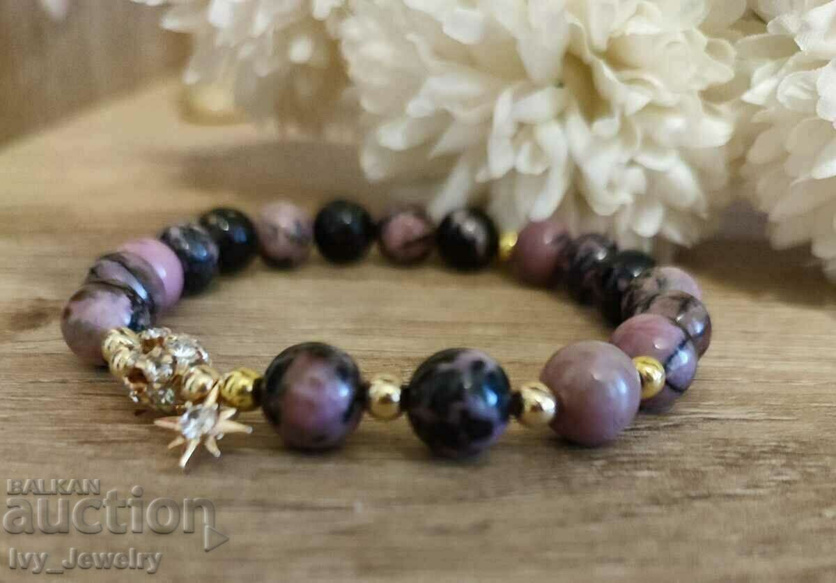 Women's bracelet made of pink jasper and elements with Czech crystals