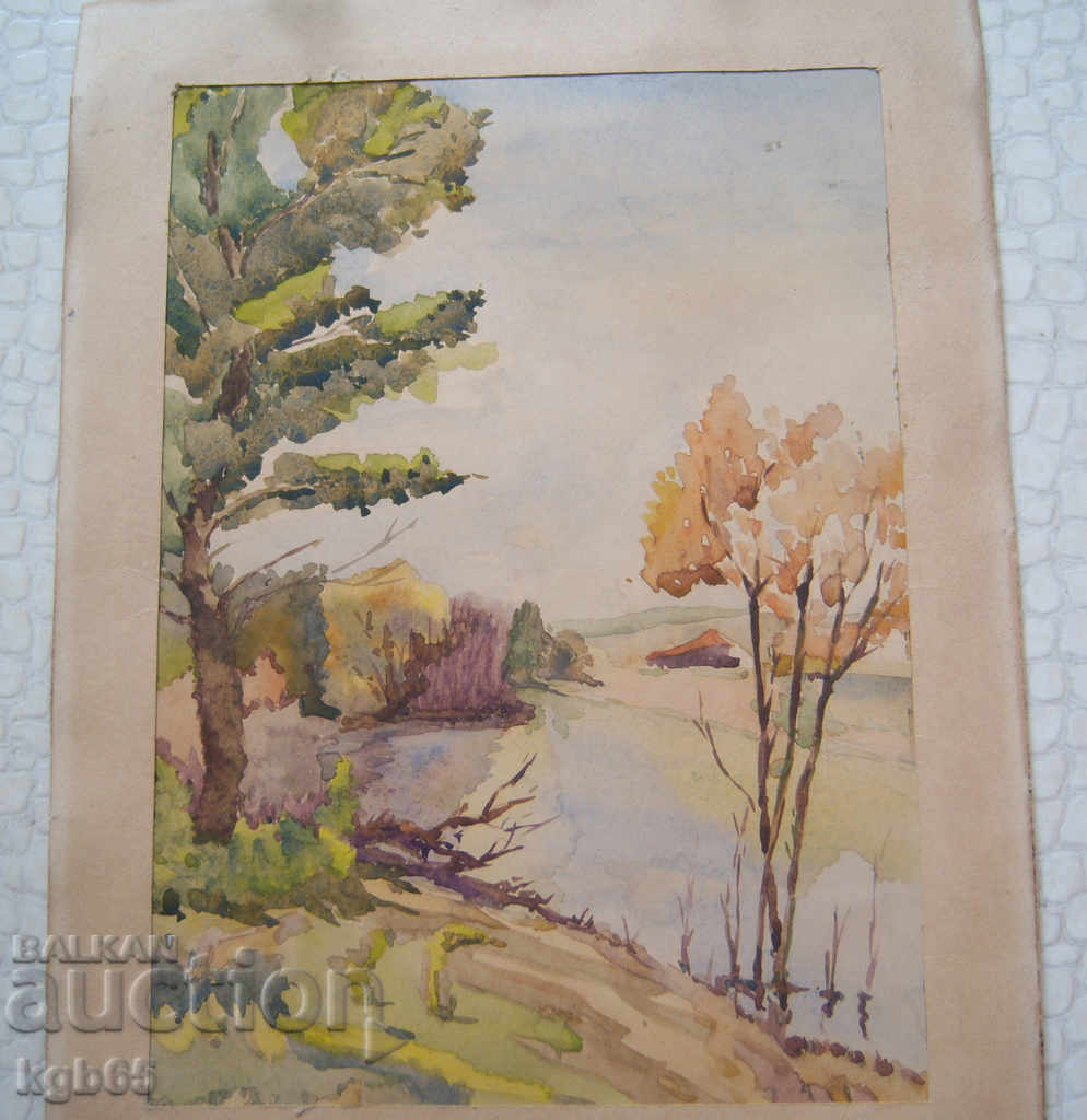 Pictura veche. Acuarelă de peisaj.