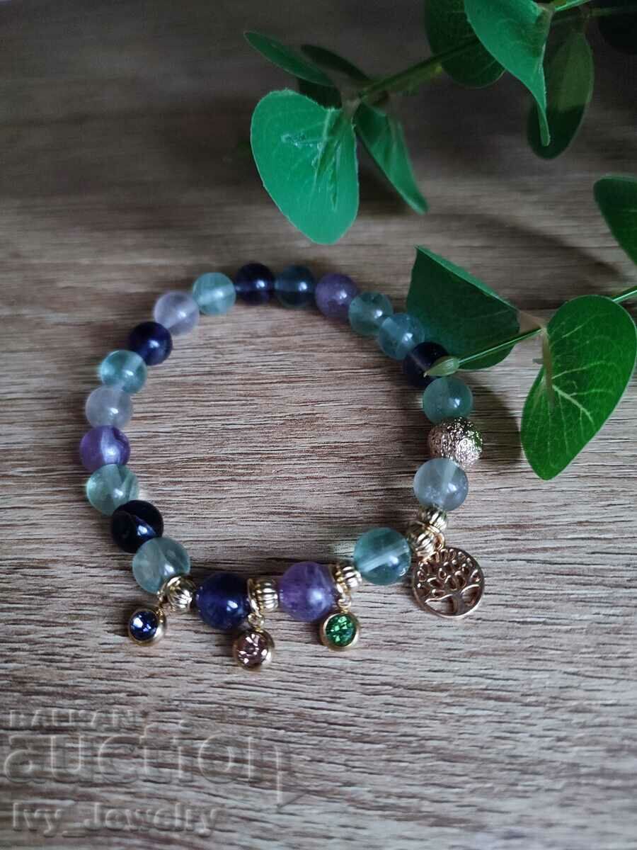 Fluorite bracelet with zircons and 14k gold-plated elements