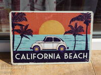 Μεταλλική πλάκα αυτοκίνητο Volkswagen Καλιφόρνια παραλία ανατολή ηλιοβασίλεμα