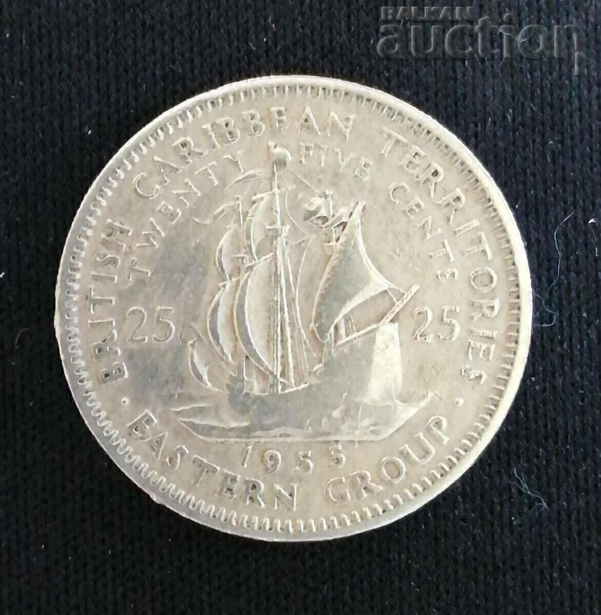 Marea Britanie. Caraibe de Est 25 de cenți 1955 Elisabeta a II-a.