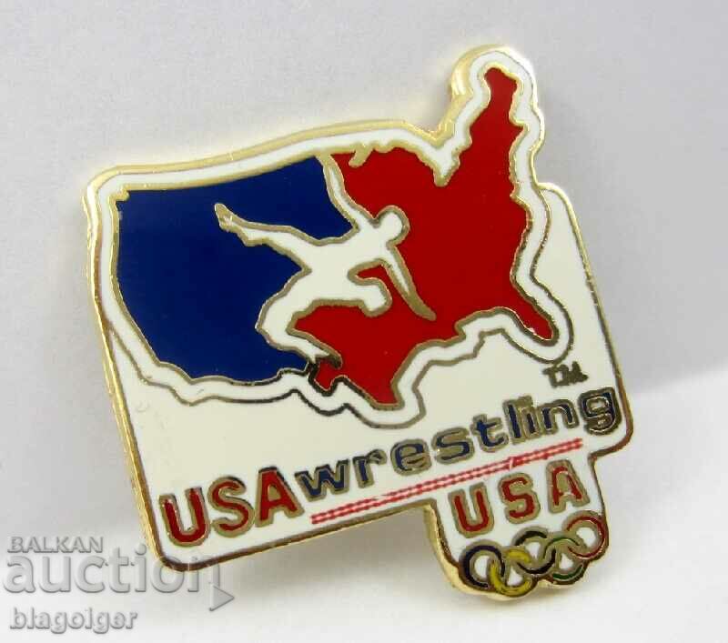 Auction USA OLYMPIC WRESTLING TEAM- OLYMPIC BADGE Auction USA OLYMPIC WRESTLING TEAM- OLYMPIC BADGE