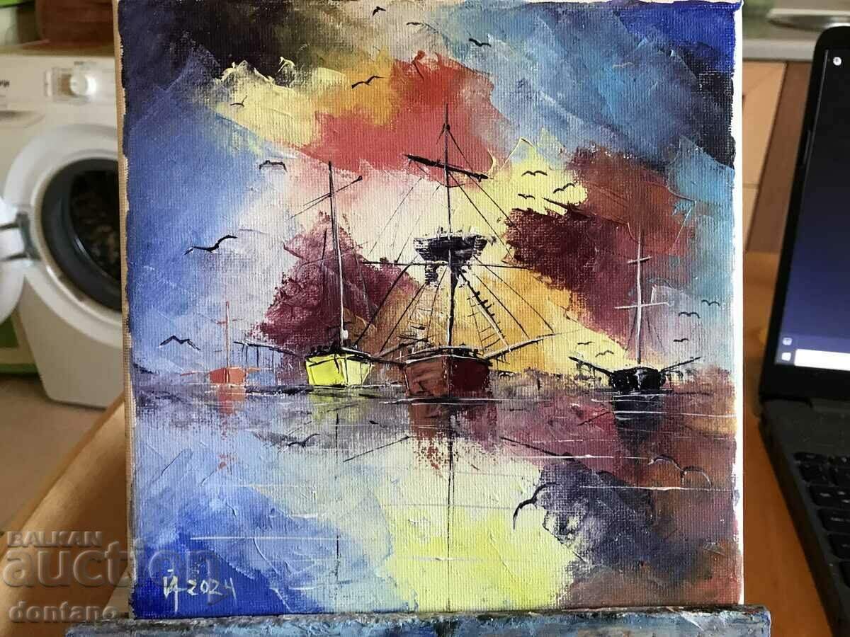 Abstract oil painting - Seascape - Ships