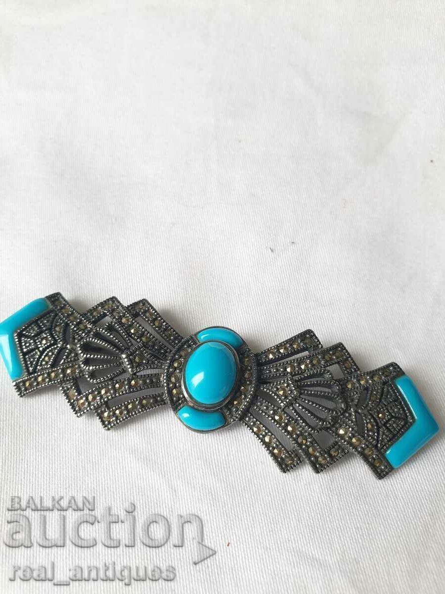 Сребърна брошка с тюркоаз Сребърна брошка с тюркоаз