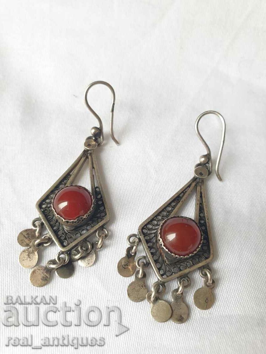 Old silver earrings with carnelian