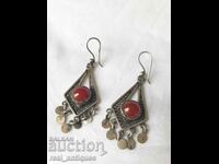 Old silver earrings with carnelian