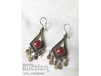 Old silver earrings with carnelian