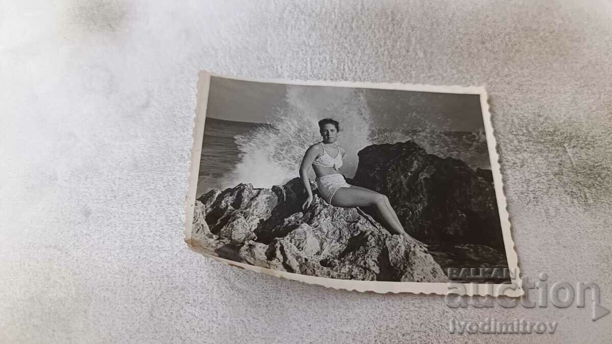 Photo Nessebar Young woman on the rock 1954