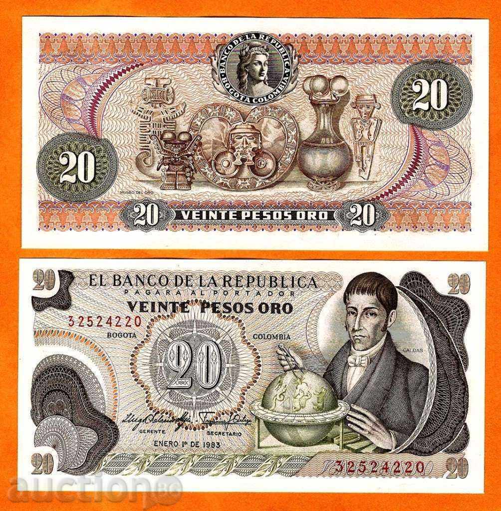 Zorba TOP LICITAȚII COLUMBIA 20 Peso ORO 1983 UNC