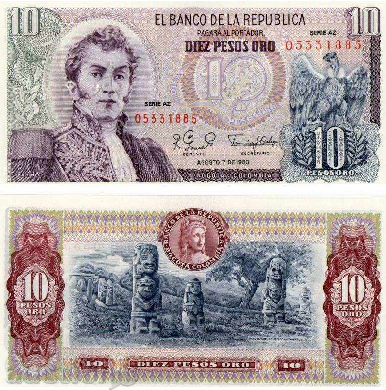 Zorba LICITAȚII COLUMBIA 10 Peso ORO 1980 UNC