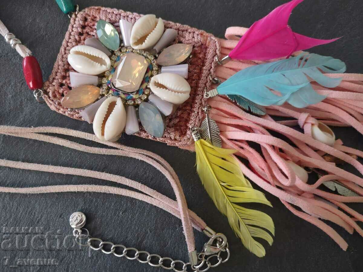 Licitație Frumos colier colier bijuterii, pene, motive native americane, etnice Licitație Frumos colier colier bijuterii, pene, motive native americane, etnice