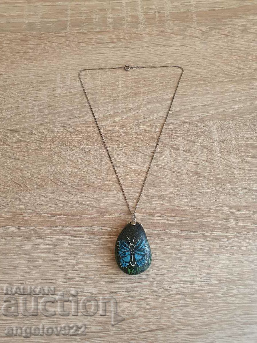Natural painted stone pendant necklace