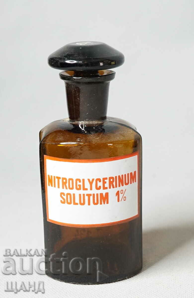 Old Glass Apothecary Bottle Jar Pharmacy NITROGLYCERIN