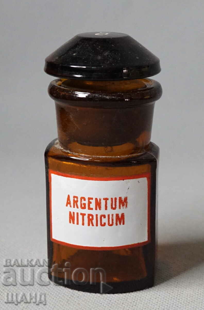 Old Glass Apothecary Bottle Jar Pharmacy ARGENTUM NITR