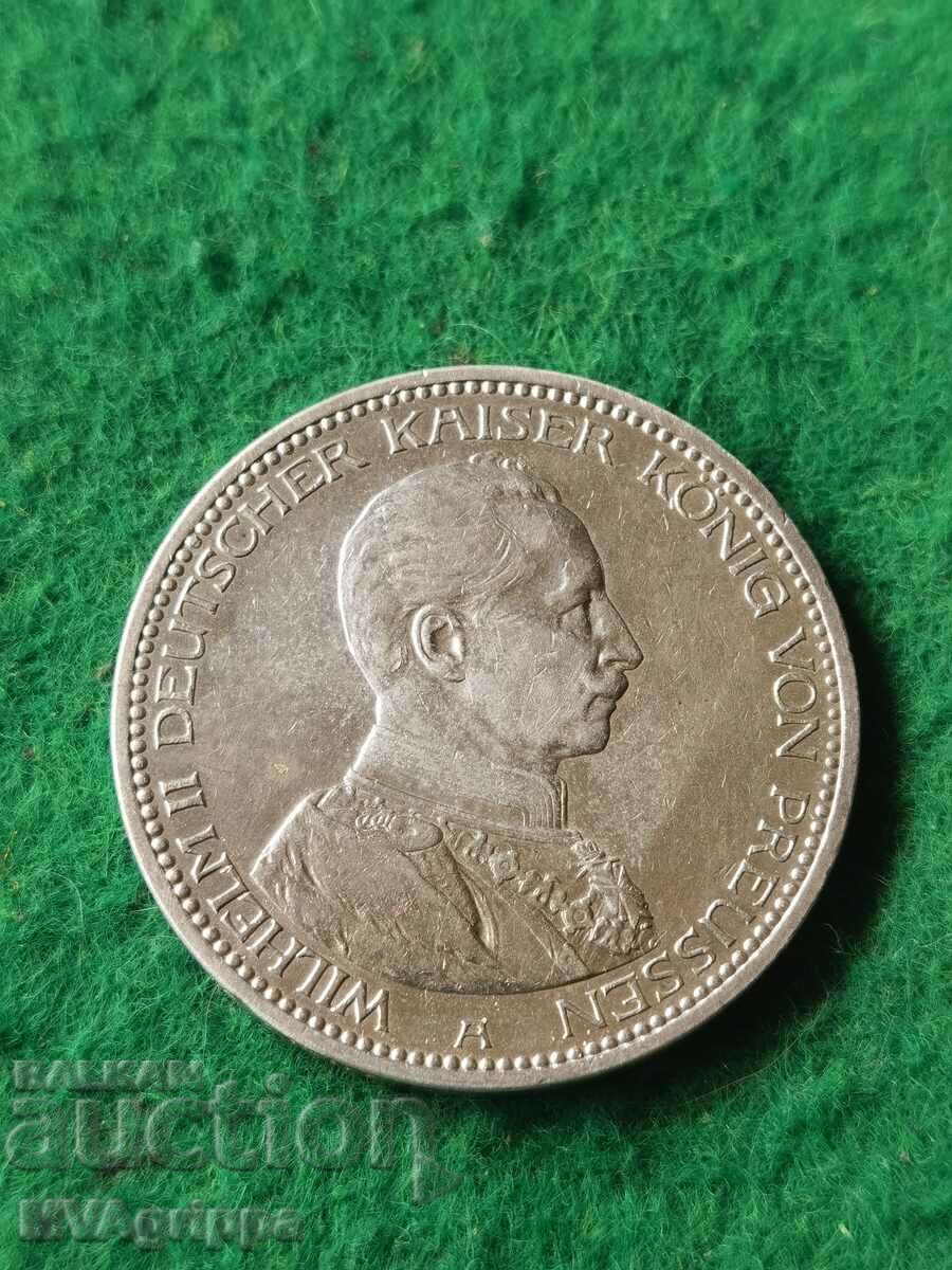 5 mărci de argint Prusia Wilhelm al II-lea 1913