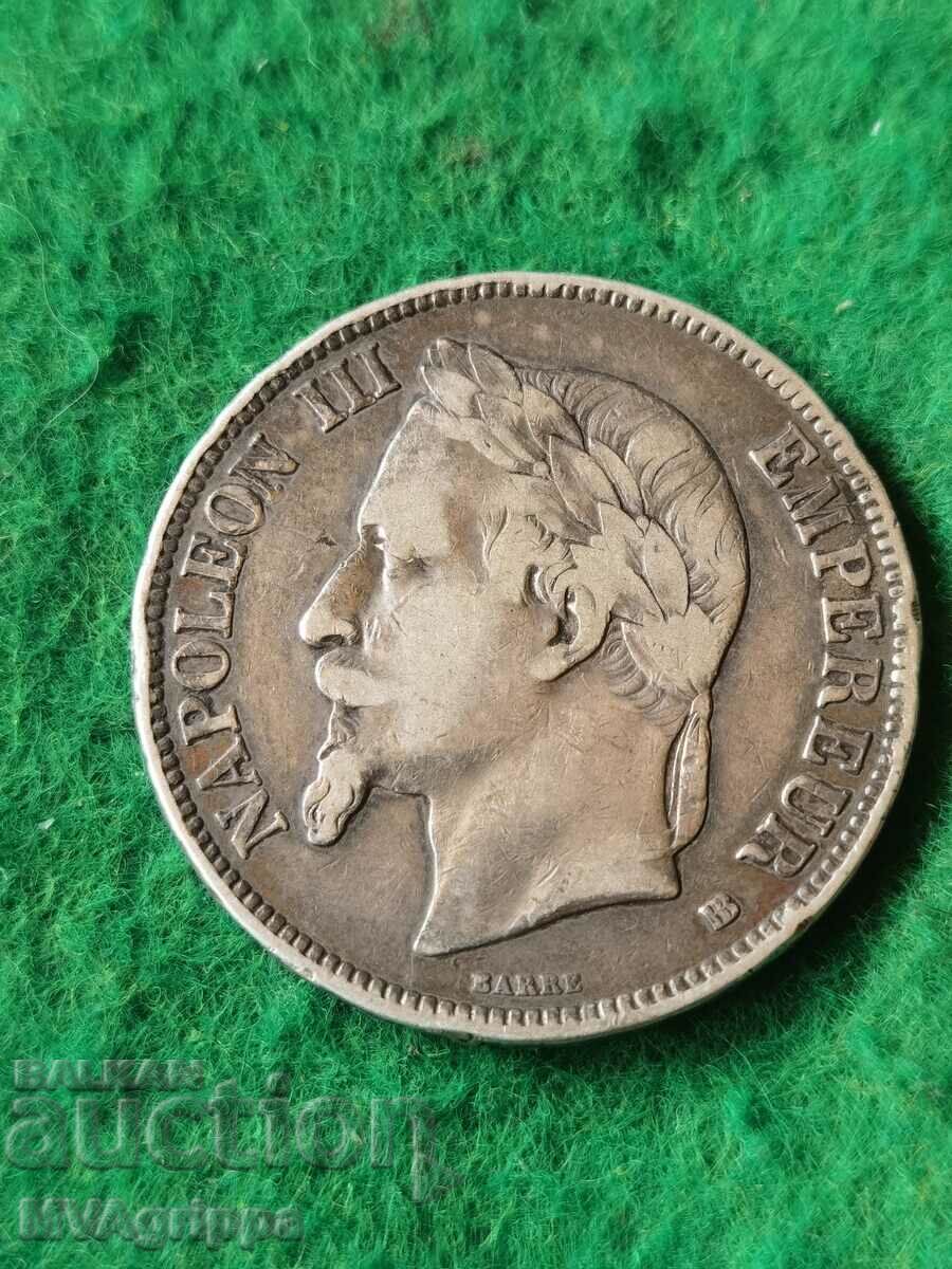 5 франка сребро Наполеон III 1869 Франция