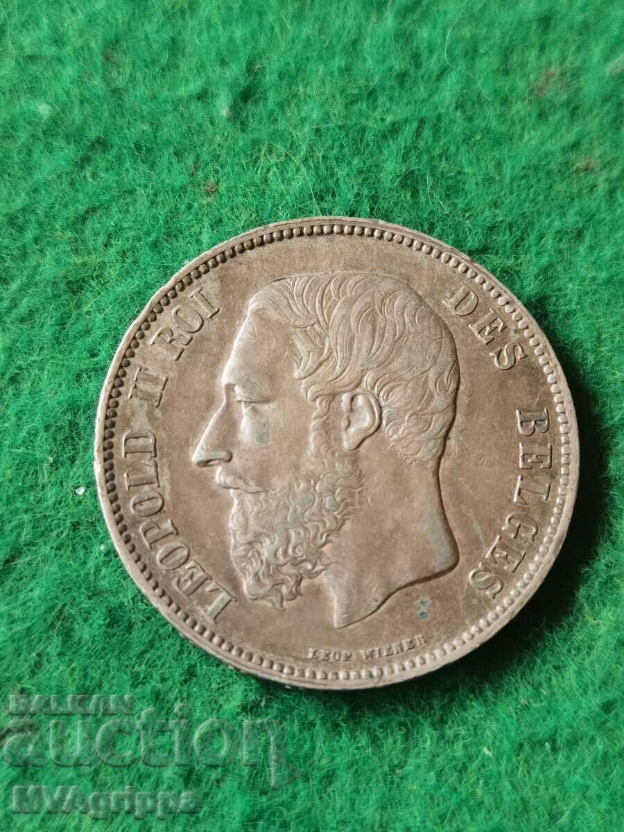 5 franci Leopold al II-lea Belgia 1868 argint