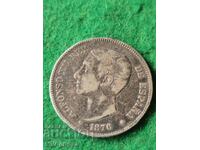 5 pesetas Alfonso XII Spania 1876 argint
