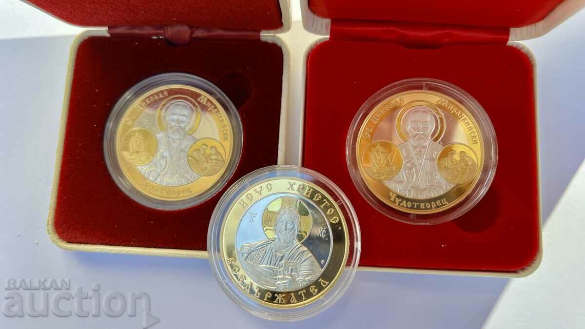 Lot 3 pcs. Jubilee silver coins with 999/1000 gold plating